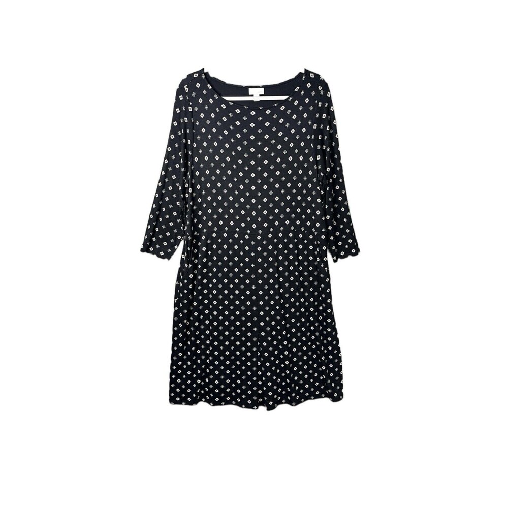 J Jill Jersey Knit Dress Womens Plus Size 4X Long Sleeve Black Printed Pockets